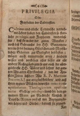 Privilegia Oder Freyheiten der Calvinisten.