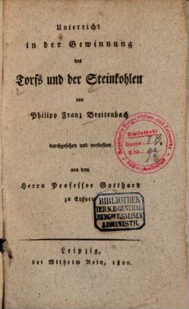 Unterricht in der Gewinnung des Torfs und der Steinkohlen