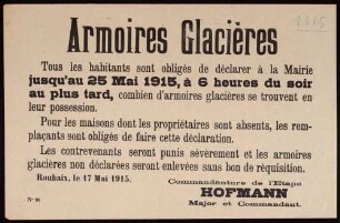 "Armoires Glacières" (Aufforderung zur Anmeldung von Eisschränken) (No. 96)
