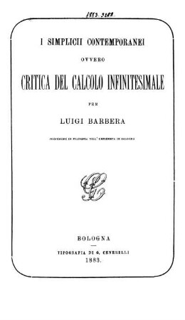 I simplicii contemporanei ovvero critica del calcolo infinitesimale