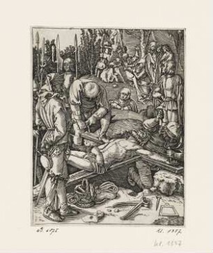 Christus wird ans Kreuz genagelt, Blatt 24 der Folge "Passion Christi"