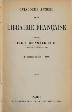 Catalogue annuel de la librairie française pour. 12