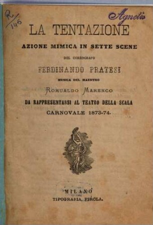 La tentazione : azione mimica in sette scene ; da rappresentarsi al Teatro della Scala, carnovale 1873 - 74