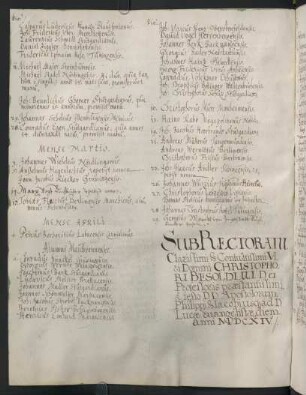 Sommerhalbjahr 1614. Rektorat Christoph Besold