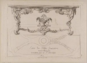 Grund- und Aufriss eines Tisches, Titelblatt der Folge "Livre des Tables françoises nouvellement inventées par C.F. Rudolph"
