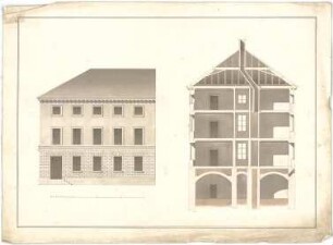 Röhrer, Karl; Unidentifizierte Gebäude - Dreigeschossiges Gebäude mit Keller (Ansicht; Schnitt)