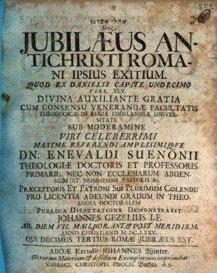 Āhālē apadnô Sive Iubilaeus Antichristi Romani Ipsius Exitium