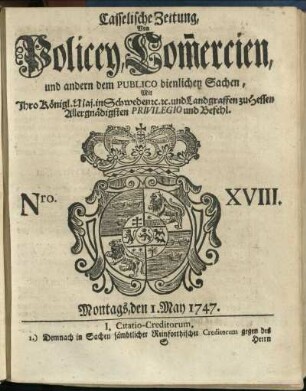 Nro. XVIII, Montags, den 1. May 1747