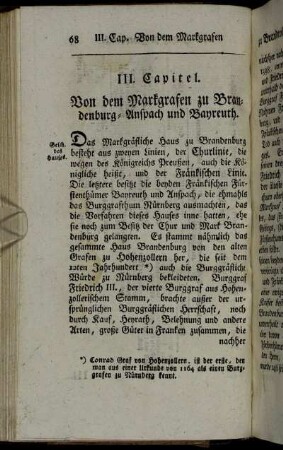 III. Capitel. Von dem Markgrafen zu Brandenburg-Anspach und Bayreuth.