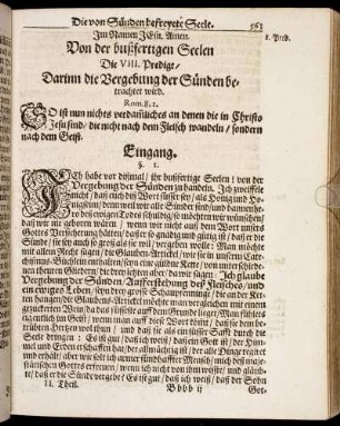 Die VIII. Predigt/ Darinn die Vergebung der Sünden betrachtet wird.