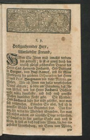 Hochzuehrender Herr, Allerliebster Freund,