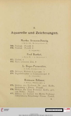 II. Aquarelle und Zeichnungen