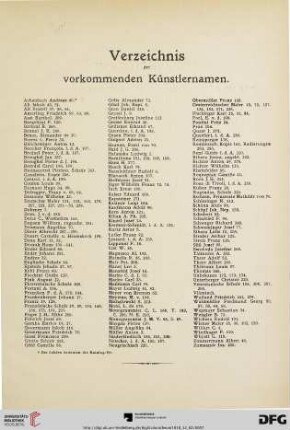 Verzeichnis der vorkommenden Künstlernamen