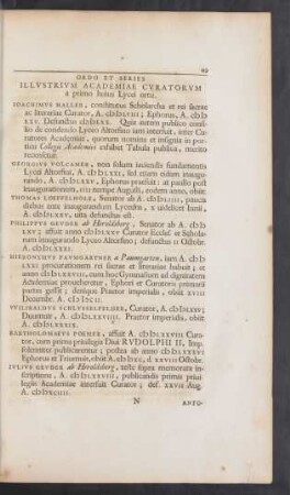 Ordo Et Series Illustrium Academiae Curatorum a primo hujus Lycei ortu