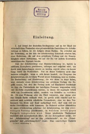 Der Arbeitsvertrag nach dem Privatrecht des Deutschen Reiches : In 2 Bänden. 1