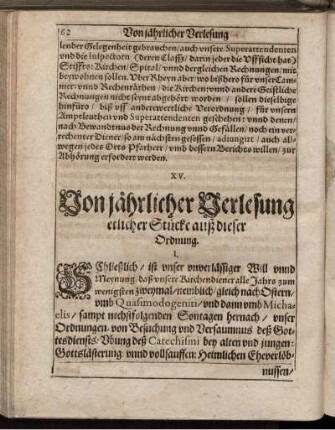 XV. Von jährlicher Verlesung etlicher Stücke auß dieser Ordnung