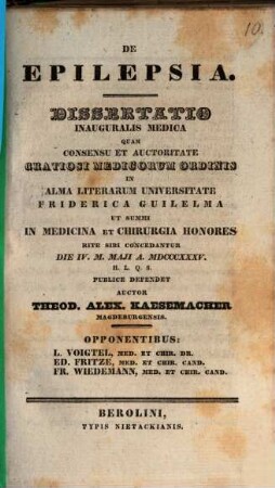 De epilepsia : Diss. inaug. med.
