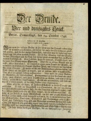 Vier und dreißigstes Stück. Berlin, Donnerstags, den 24. October 1748