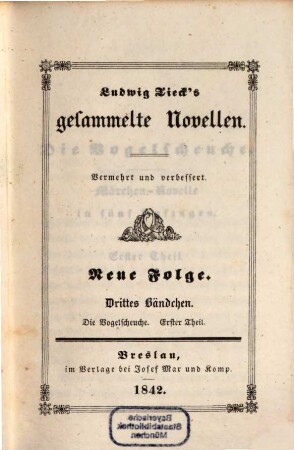 Ludwig Tieck's Gesammelte Novellen. 13. Die Vogelscheuche; Th. 1