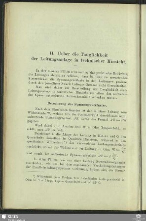 II. Ueber die Tauglichkeit der Leitungsanlage in technischer Hinsicht