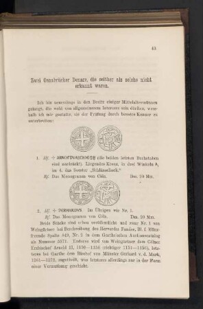 Zwei Osnabrücker Denare, die seither als solche nicht erkannt waren