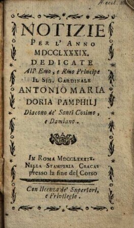 Notizie : per l'anno ..., 1789