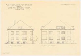 Umbau eines Landhauses Monatskonkurrenz Februar 1933: Aufriss Westansicht, Südansicht 1:100