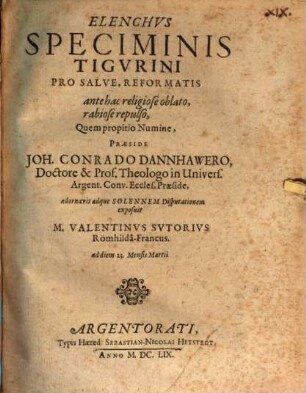 Elenchus speciminis Tigurini pro salve, reformatis antehac religiose oblato, rabiose repulso