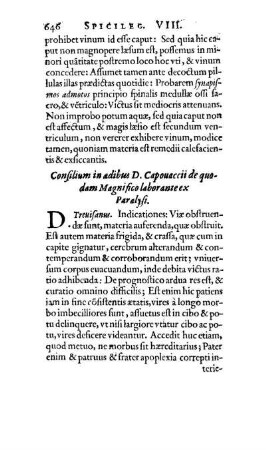Consilium in adibus D. Capouaccii de quodam Magnifico laborante ex Paralysi.
