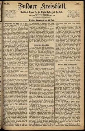 Erste Ausgabe vom Samstag, den 28. Juli 1883.