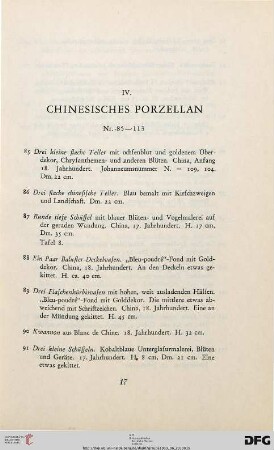 IV. Chinesisches Porzellan (Nr. 85-113)
