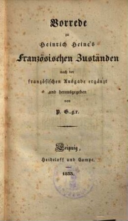 Vorrede zu Heinrich Heine's Französischen Zuständen