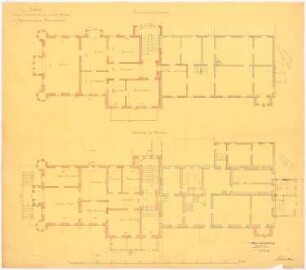 Herrenhaus, Gießmannsdorf Umbau und Erweiterung - 1. Projekt: Grundriss Erdgeschoss, 1. Obergeschoss, Maßstabsleiste (Fuß)