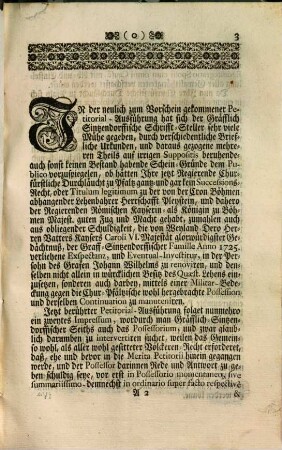 Kurtze doch gründliche Beantwortung Des weitheren oder zweyten Gräfflich-Sintzendorffischen Impressi, Die Possession Der Herrschafft Pleystein Betreffend