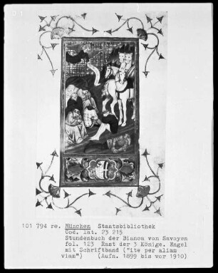 Stundenbuch der Bianca von Savoyen — Bildseite mit zwei Miniaturen, Folio 72 verso