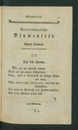 Epigrammatische Blumenlese. Achtes Hundert