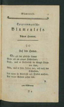 Epigrammatische Blumenlese. Achtes Hundert