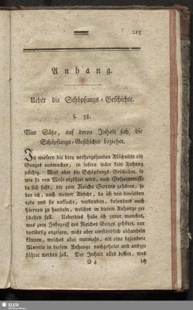 Anhang. Ueber die Schöpfungs-Geschichte