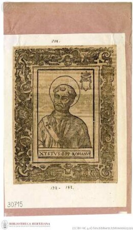 Frenzel, Römische Kirchen-Historien (...) . Teil I. [Leipzig]: Groß, 1600., Xystus I., Papst, Porträt