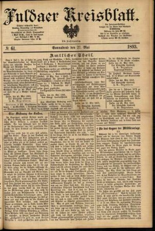 Erste Ausgabe vom Samstag, den 27. Mai 1893.