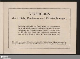 Verzeichnis der Hotels, Pensionen und Privatwohnungen