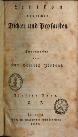 Lexikon deutscher Dichter und Prosaisten, 5. T - Z