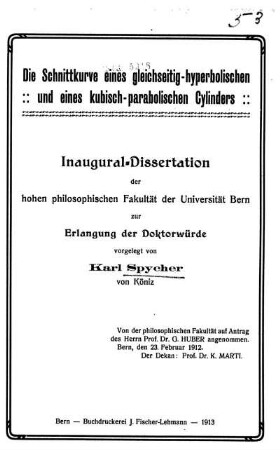 Die Schnittkurve eines gleichseitig-hyperbolischen und eines kubisch-parabolischen Cylinders
