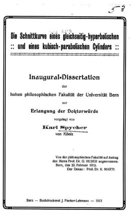 Die Schnittkurve eines gleichseitig-hyperbolischen und eines kubisch-parabolischen Cylinders