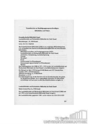 Verzeichnis der am Besichtigungsprogramm beteiligten Bibliotheken und Firmen