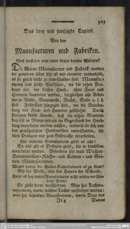 Das drey und funfzigste Capitel. Von den Manufacturen und Fabriken