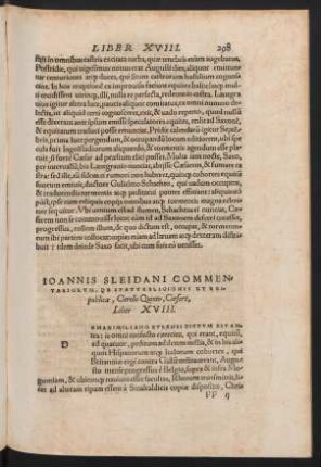 Ioannis Sleidani Commentariorum ... Liber XVIII.