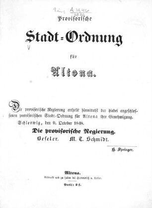 Provisorische Stadt-Ordnung für Altona