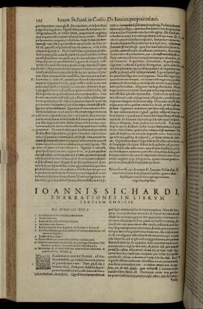 Ioannis Sichardi Enarationes In Librum Tertium Codicis.