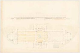 Glaspalast, München Umgestaltung: Grundriss, Längsschnitt (wohl mit Konzertsaal)